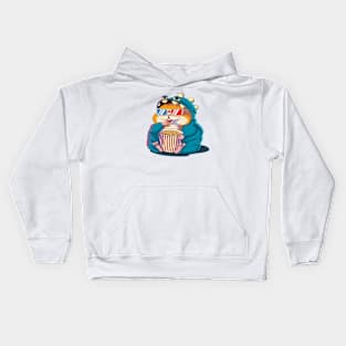 A funny hamster wearing glasses eats popcorn. Kids Hoodie